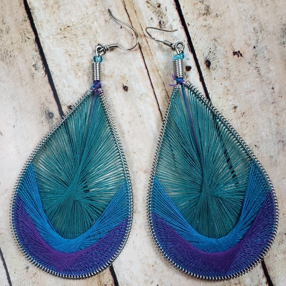 String Wrapped Statement Earrings - Picture 2 of 7